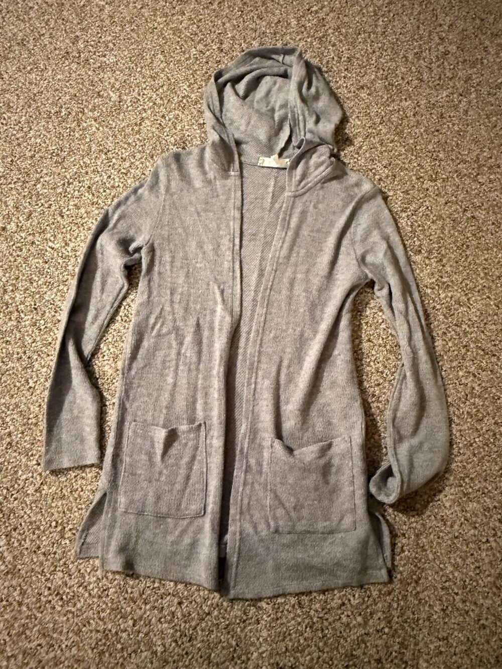 Ladies Pink Rose Open Front Cardigan Grey Sweater, Size small